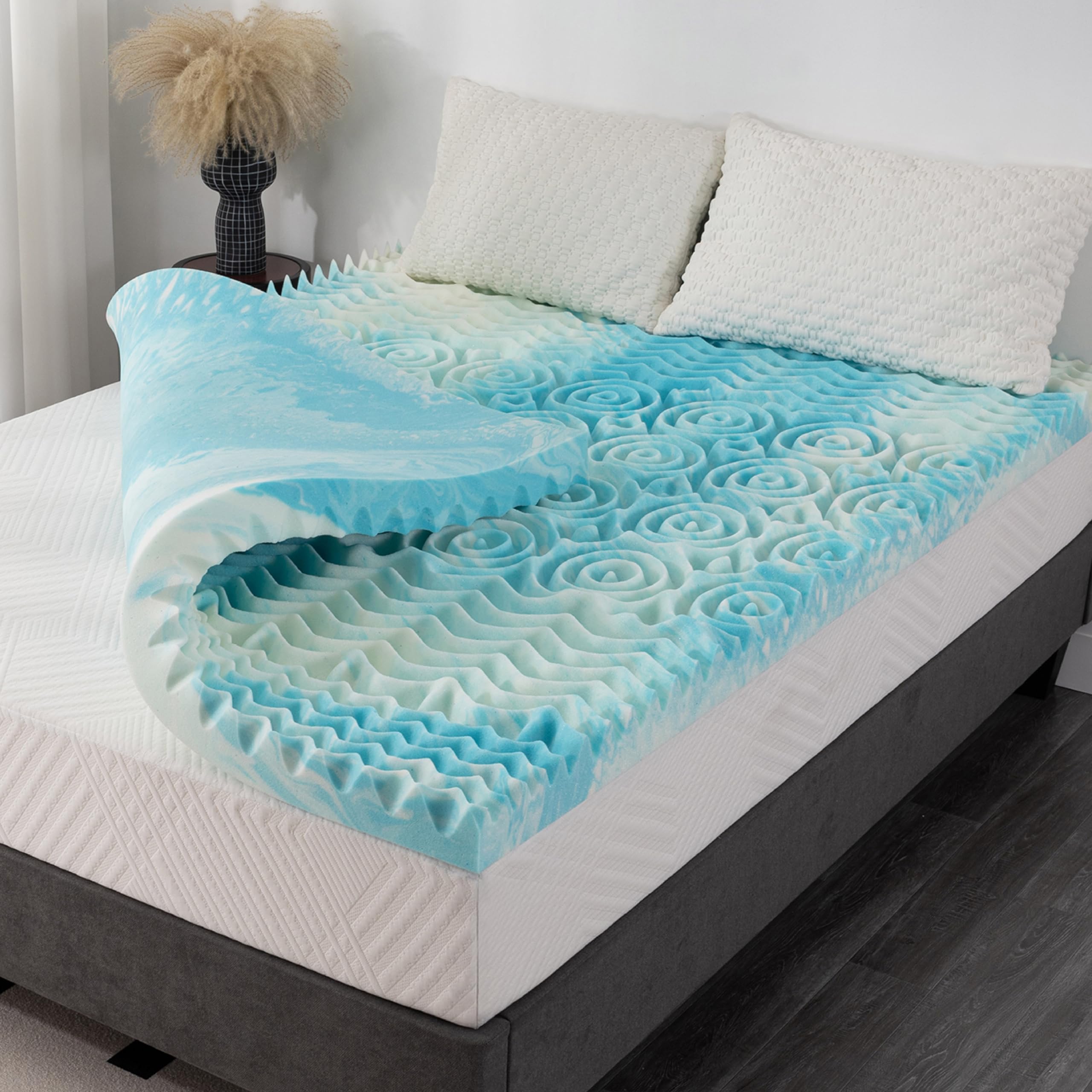 2 Inch 5-Zone Full Memory Foam Mattress Topper, Gel Infused Foam Mattress Topper For Pressure Relief, Certipur-Us Certified Full